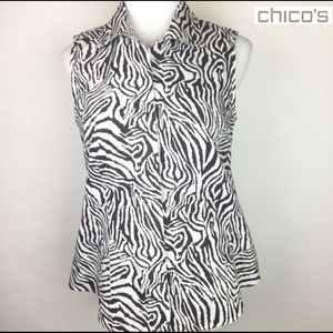 Chico's Animal Print Blouse Sleeveless Size 1